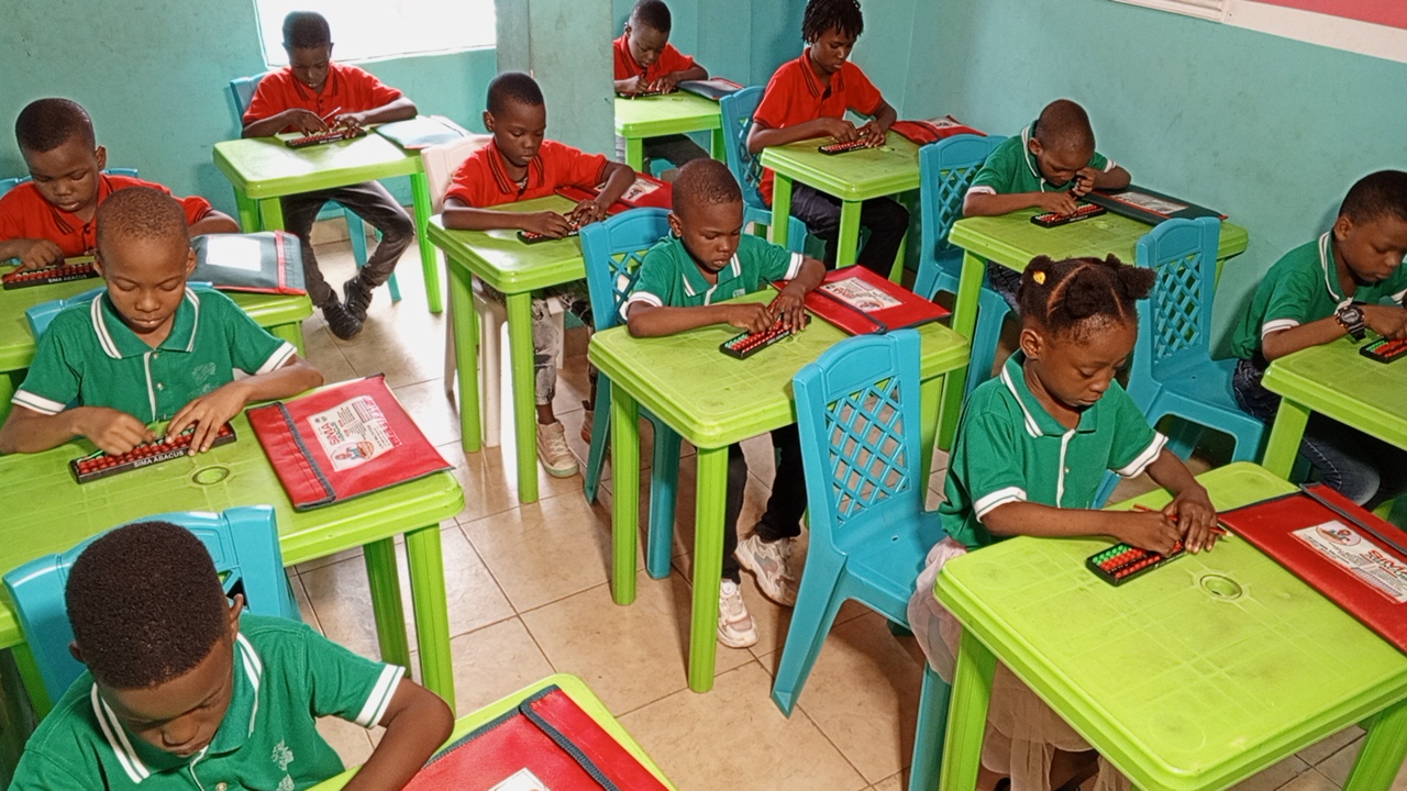 SIMA Abacus kids working on the SIMA Abacus