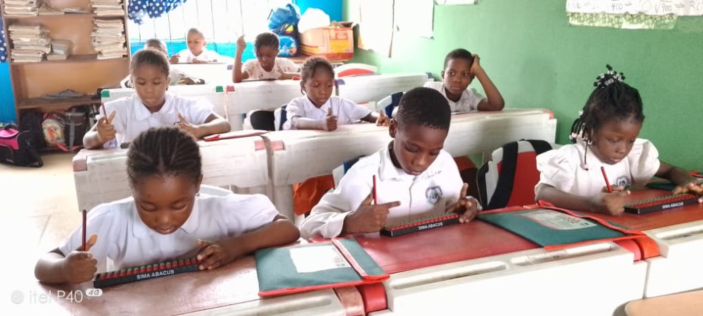 Children learning abacus at SIMA Abacus classroom in Nigeria
